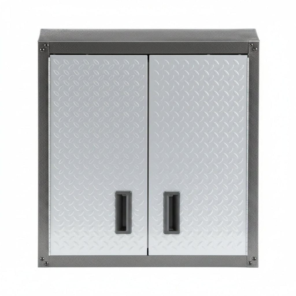 Steel 1-Shelf Wall Mounted Garage Cabinet in Silver Tread (28 in W X 28 in H X 12 in D)