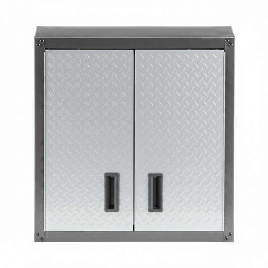 Steel 1-Shelf Wall Mounted Garage Cabinet in Silver Tread (28 in W X 28 in H X 12 in D)