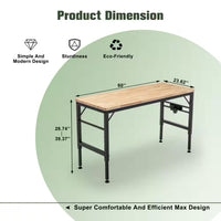 Adjustable Height Workbench, 60" Rubber Wood Top Heavy Duty Workstation with Power Outlets, Hardwood Worktable