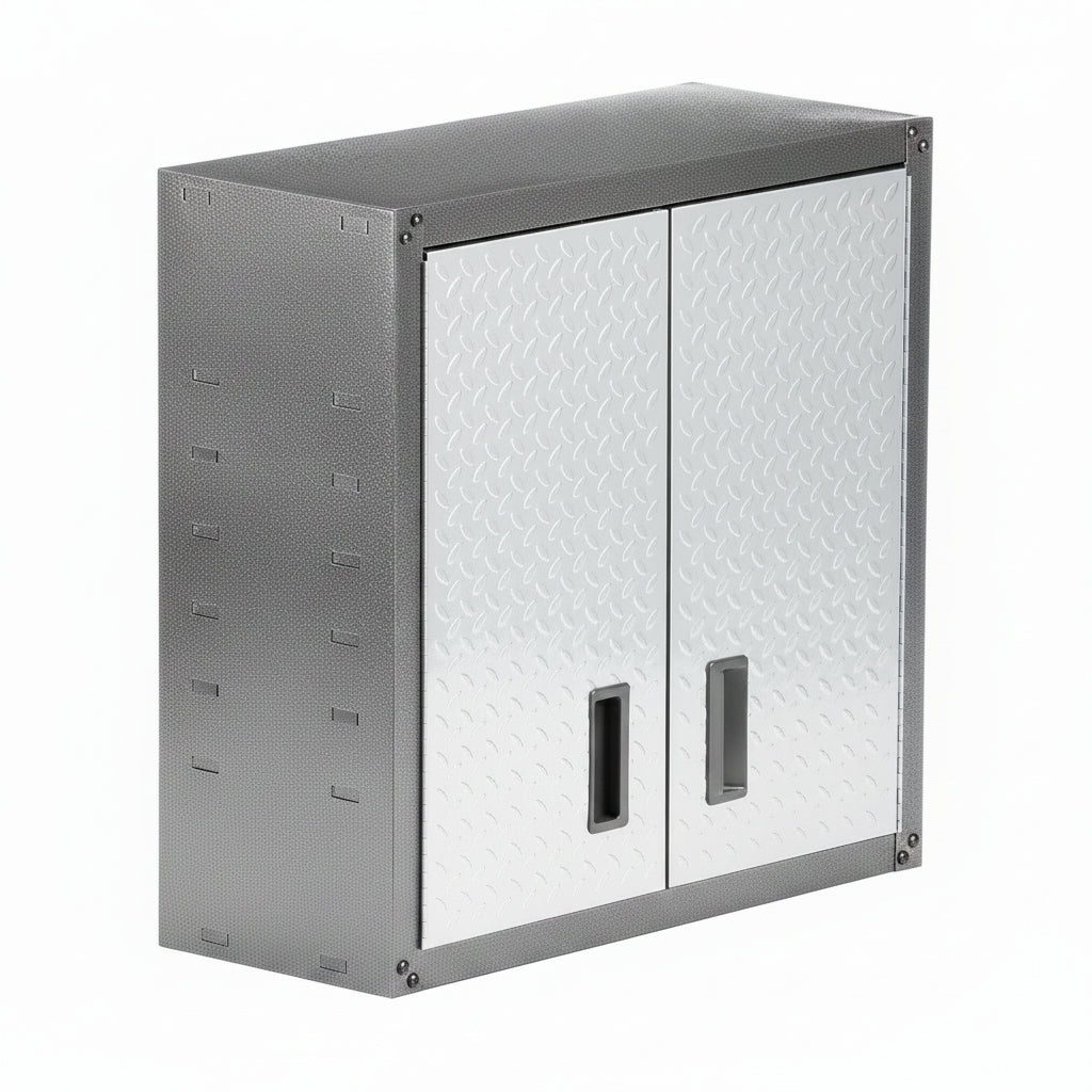 Steel 1-Shelf Wall Mounted Garage Cabinet in Silver Tread (28 in W X 28 in H X 12 in D)