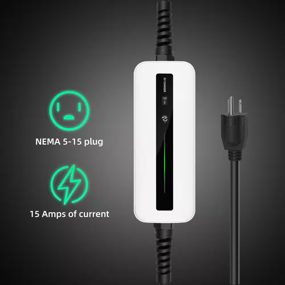 20Ft 120-Volt Level 1 EV Charger Cable NEMA5-15P Portable EVSE SAE J1772 Plug IP65 Home Charging Station