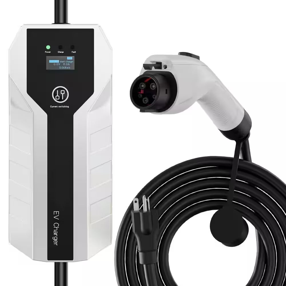 20 Ft 110-240-Volt Portable Electric Car Charger Level 1 2 16A Adjustable Plug-In Hybrid EV LCD Screen