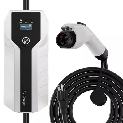 20 Ft 110-240-Volt Portable Electric Car Charger Level 1 2 16A Adjustable Plug-In Hybrid EV LCD Screen