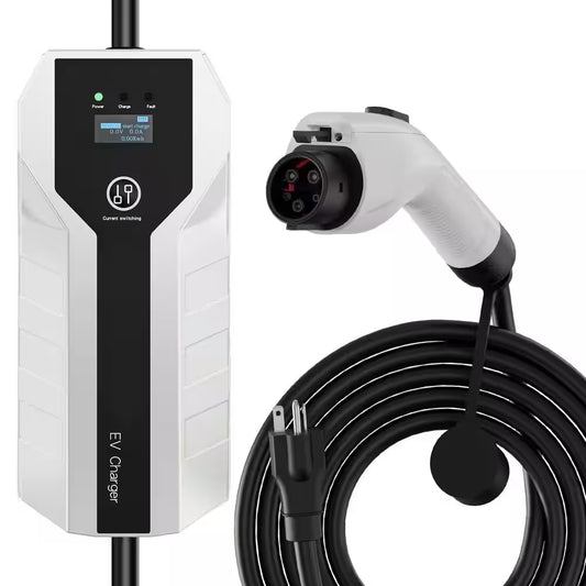 20 Ft 110-240-Volt Portable Electric Car Charger Level 1 2 16A Adjustable Plug-In Hybrid EV LCD Screen