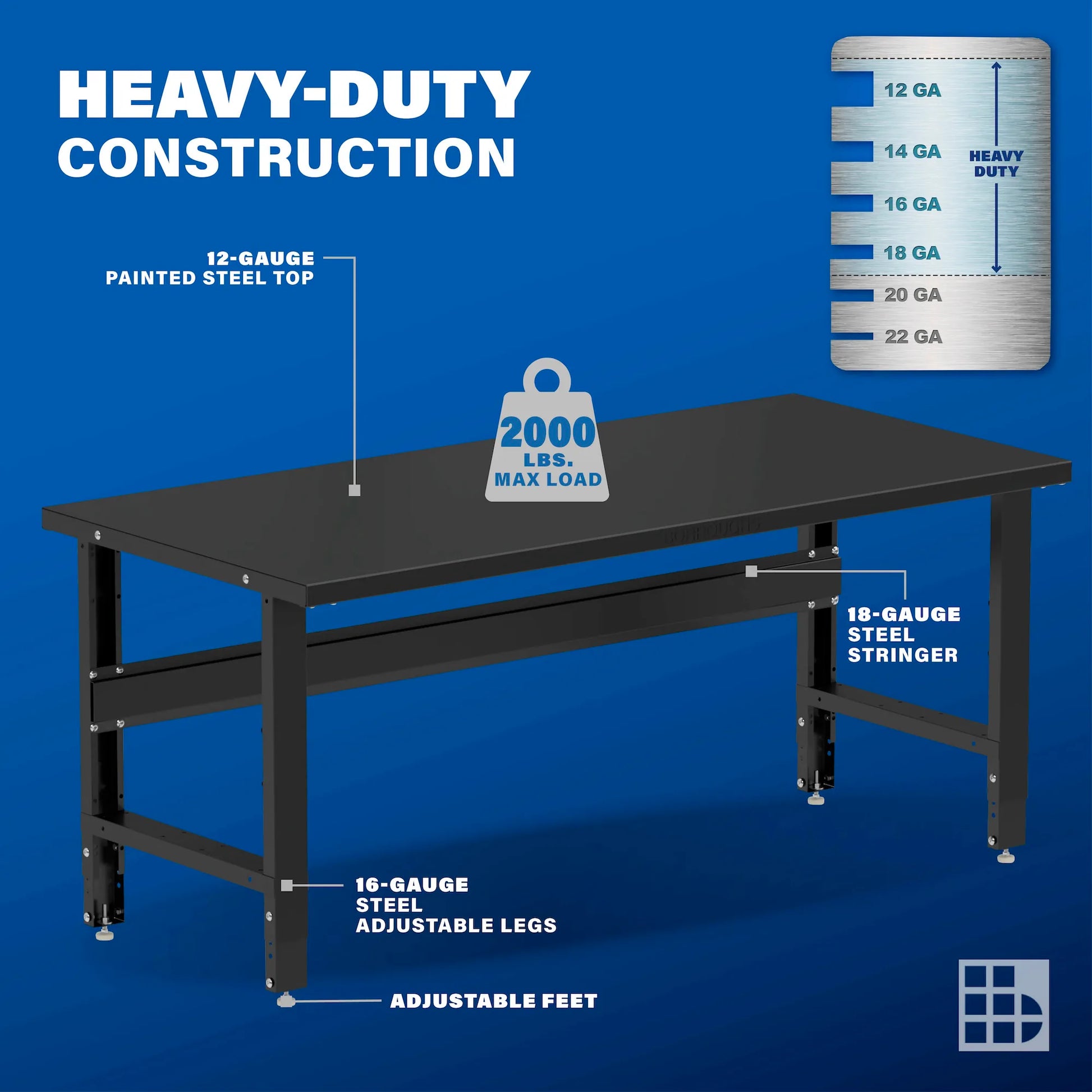72-In W X 30.75-In H Powder Coated Finish Steel Adjustable Height Work Bench