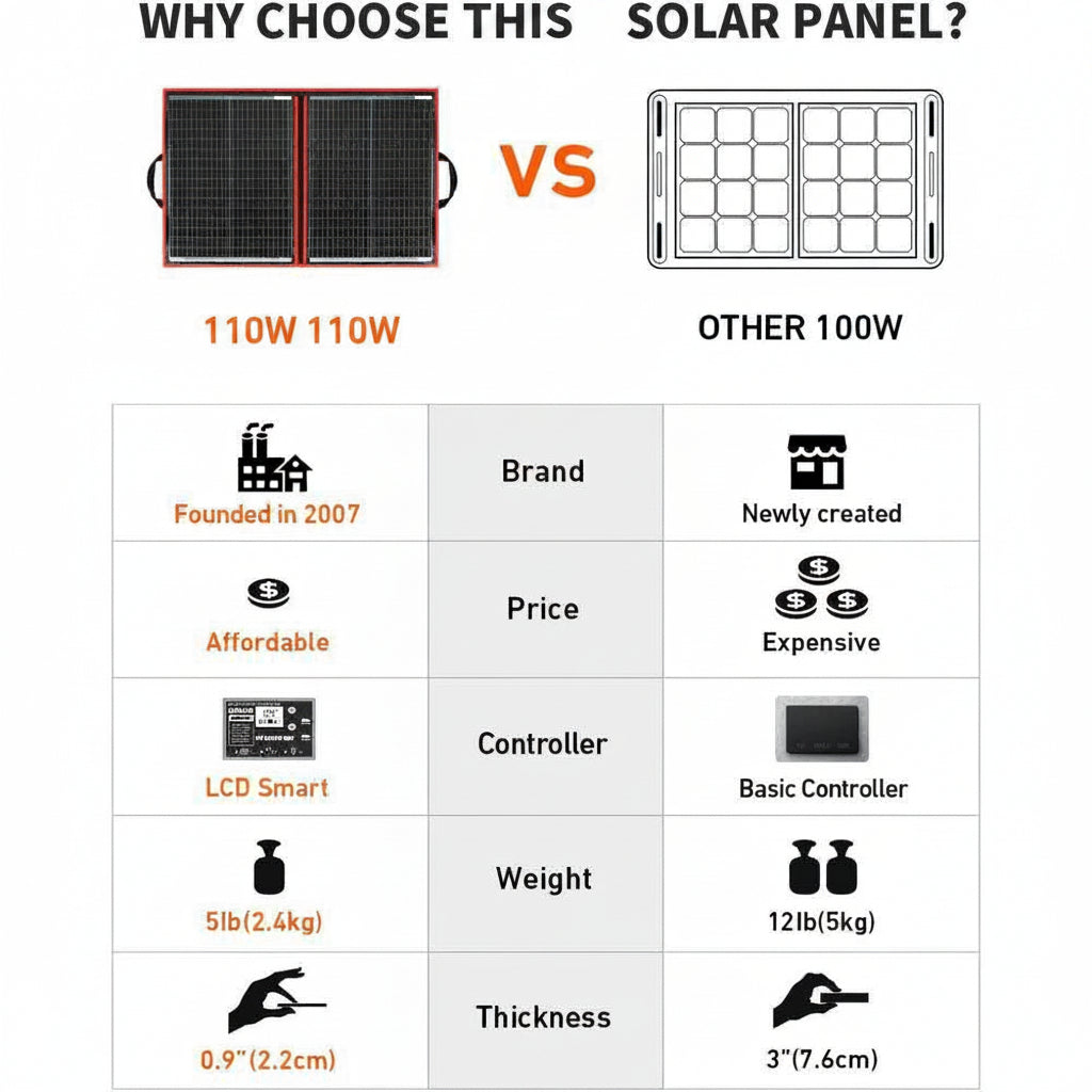 110W Portable Foldable Solar Panel Kit with PWM Controller and USB Ports