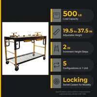 5 in 1 Multi Function Workbench for Miter Saws, Scaffolding, Work Bench, Utility Cart, Storage Rack, and Work Platform, Black and Yellow, Model S-IB1TM0 — Results & Stats