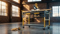 5 in 1 Multi Function Workbench for Miter Saws, Scaffolding, Work Bench, Utility Cart, Storage Rack, and Work Platform, Black and Yellow, Model S-IB1TM0 — Lifestyle