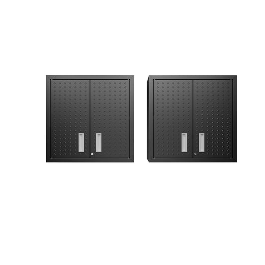 Fortress 30" Floating Textured Metal Garage Cabinet with Adjustable Shelves in Grey - Set of 2