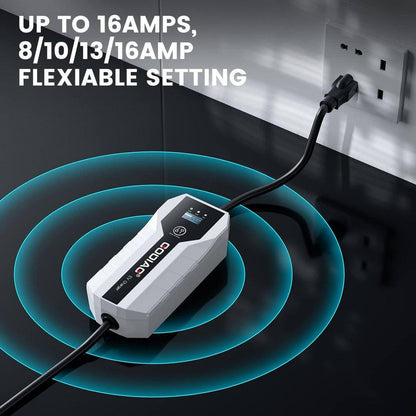 20 Ft 110-240-Volt Portable Electric Car Charger Level 1 2 16A Adjustable Plug-In Hybrid EV LCD Screen