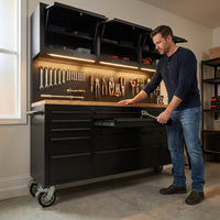 72 Inch 15 Drawers Tool Chest with 3 up Cabinet & Pegboard, Rolling Tool Cabinet with Drawers (Black) — Lifestyle