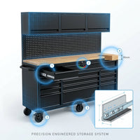 72 Inch 15 Drawers Tool Chest with 3 up Cabinet & Pegboard, Rolling Tool Cabinet with Drawers (Black) — How It Works