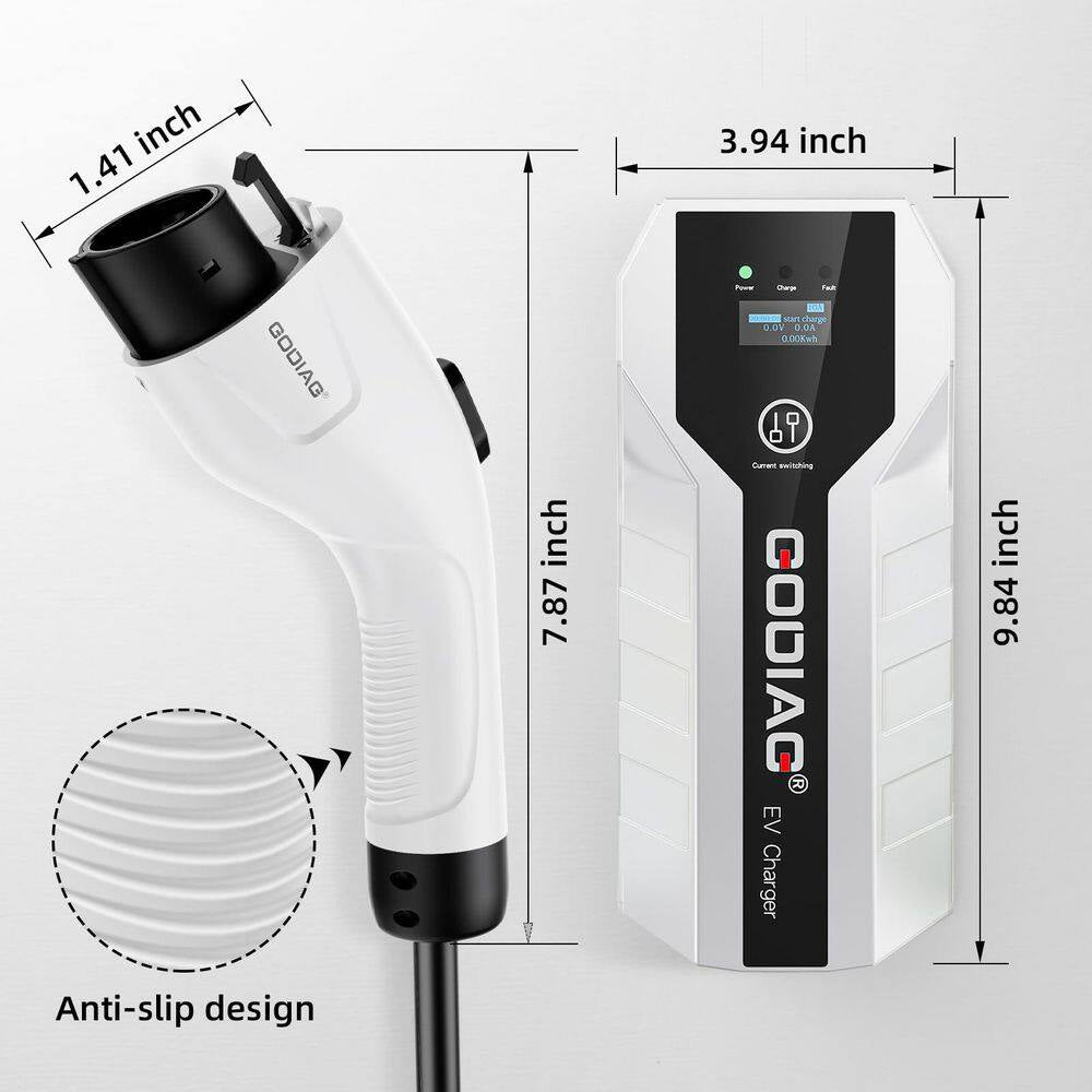 20 Ft 110-240-Volt Portable Electric Car Charger Level 1 2 16A Adjustable Plug-In Hybrid EV LCD Screen