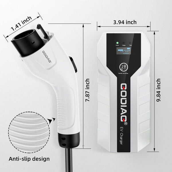 20 Ft 110-240-Volt Portable Electric Car Charger Level 1 2 16A Adjustable Plug-In Hybrid EV LCD Screen