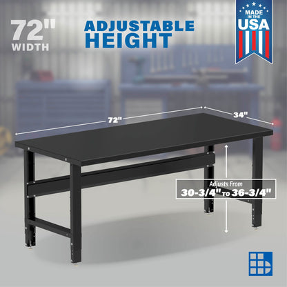 72-In W X 30.75-In H Powder Coated Finish Steel Adjustable Height Work Bench