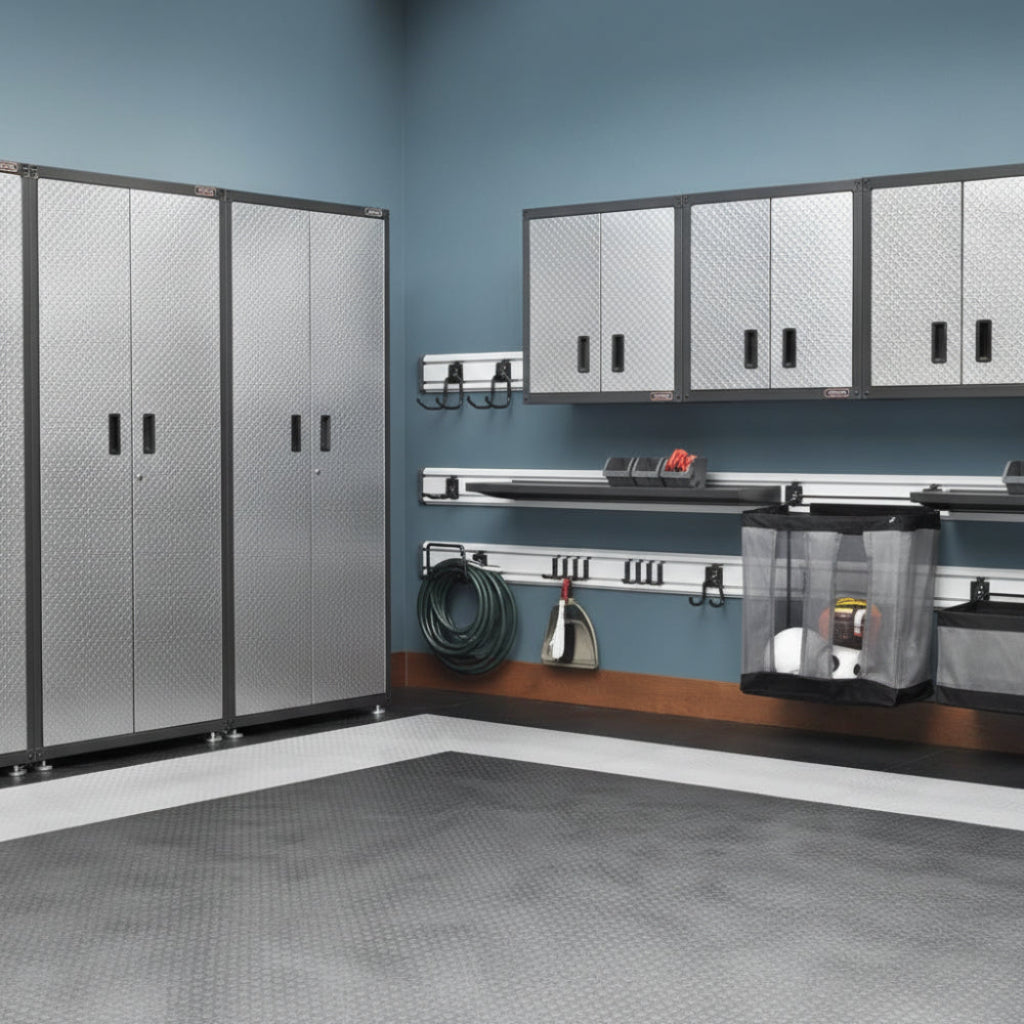 Steel 1-Shelf Wall Mounted Garage Cabinet in Silver Tread (28 in W X 28 in H X 12 in D)