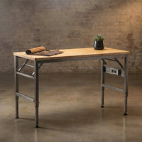 Adjustable Height Workbench, 60" Rubber Wood Top Heavy Duty Workstation with Power Outlets, Hardwood Worktable — Studio Shot