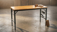 Adjustable Height Workbench, 60" Rubber Wood Top Heavy Duty Workstation with Power Outlets, Hardwood Worktable — Lifestyle