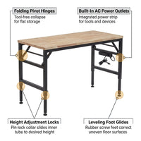 Adjustable Height Workbench, 60" Rubber Wood Top Heavy Duty Workstation with Power Outlets, Hardwood Worktable — How It Works