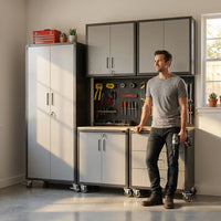 Garage Cabinet System | Heavy Duty Steel All-In-One Modular Garage Cabinet Set for Ultimate Workshop Organization | Easy Assembly Garage Storage Cabinets & Tool Bench — Lifestyle
