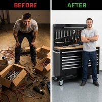 Tool Chest Workbench, 61-Inch Rolling Tool Chest with Wheels, 10 Drawers, Multifunctional Tool Cart Mechanic Tool Storage Cabinet for Garage, Assembled Large Tool Box Storage Cabinet, Black — Before & After