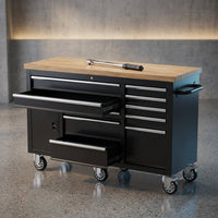 Tool Chest Workbench, 61-Inch Rolling Tool Chest with Wheels, 10 Drawers, Multifunctional Tool Cart Mechanic Tool Storage Cabinet for Garage, Assembled Large Tool Box Storage Cabinet, Black — Studio Shot