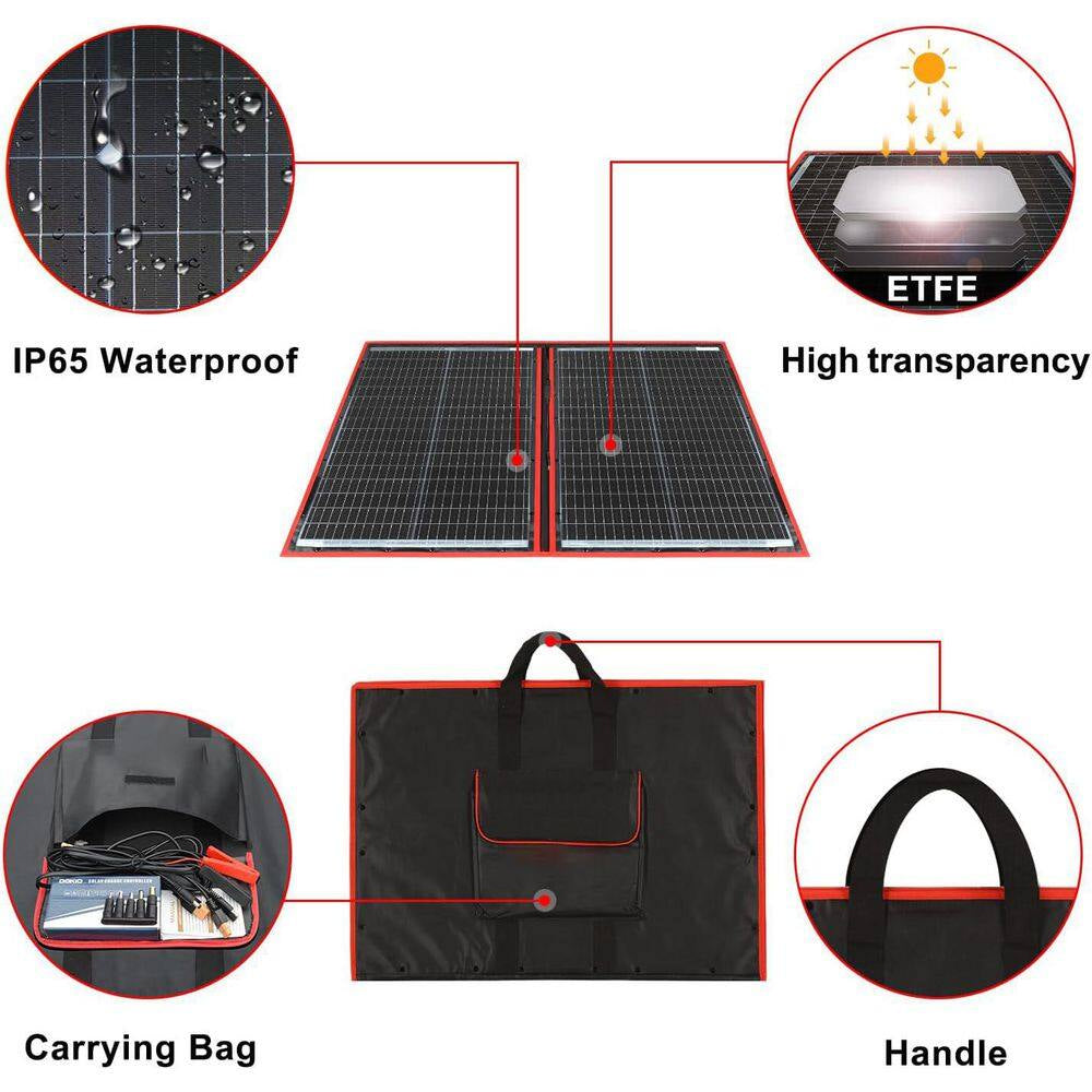110W Portable Foldable Solar Panel Kit with PWM Controller and USB Ports
