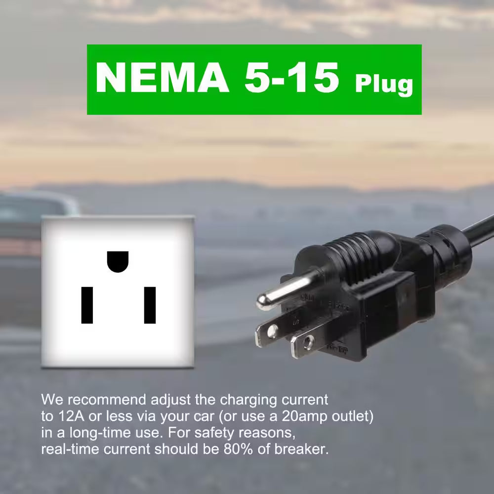 20Ft 120-Volt Level 1 EV Charger Cable NEMA5-15P Portable EVSE SAE J1772 Plug IP65 Home Charging Station