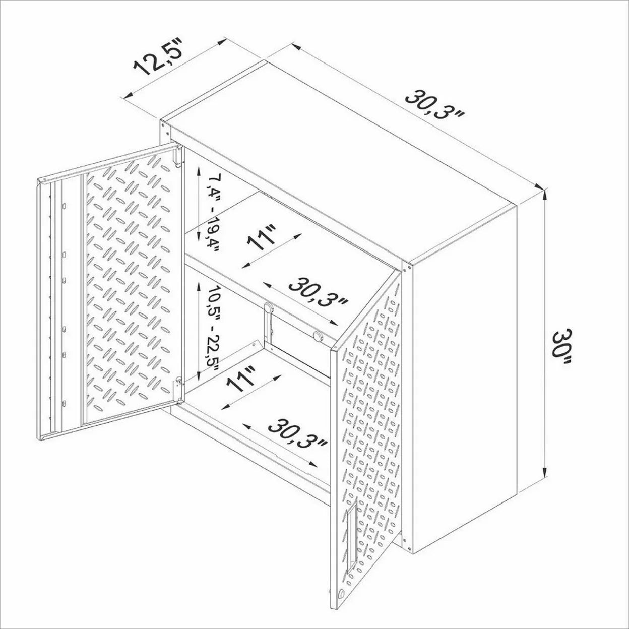 Fortress 30" Floating Textured Metal Garage Cabinet with Adjustable Shelves in Grey - Set of 2