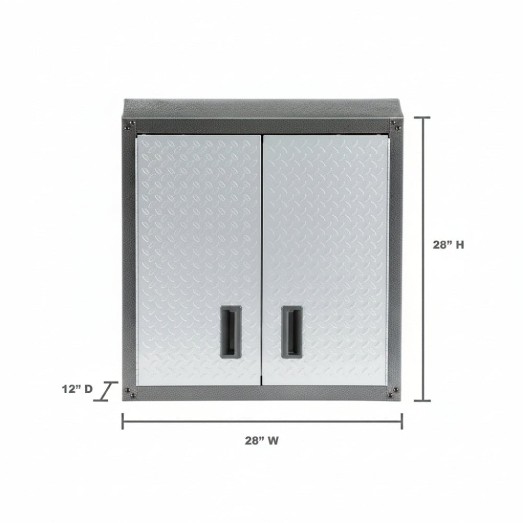 Steel 1-Shelf Wall Mounted Garage Cabinet in Silver Tread (28 in W X 28 in H X 12 in D)