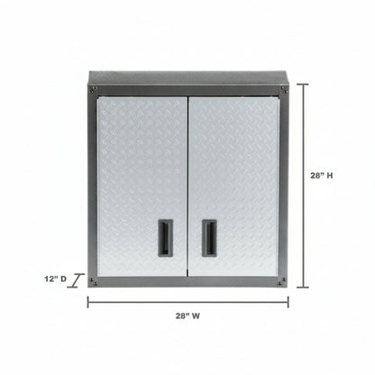 Steel 1-Shelf Wall Mounted Garage Cabinet in Silver Tread (28 in W X 28 in H X 12 in D)
