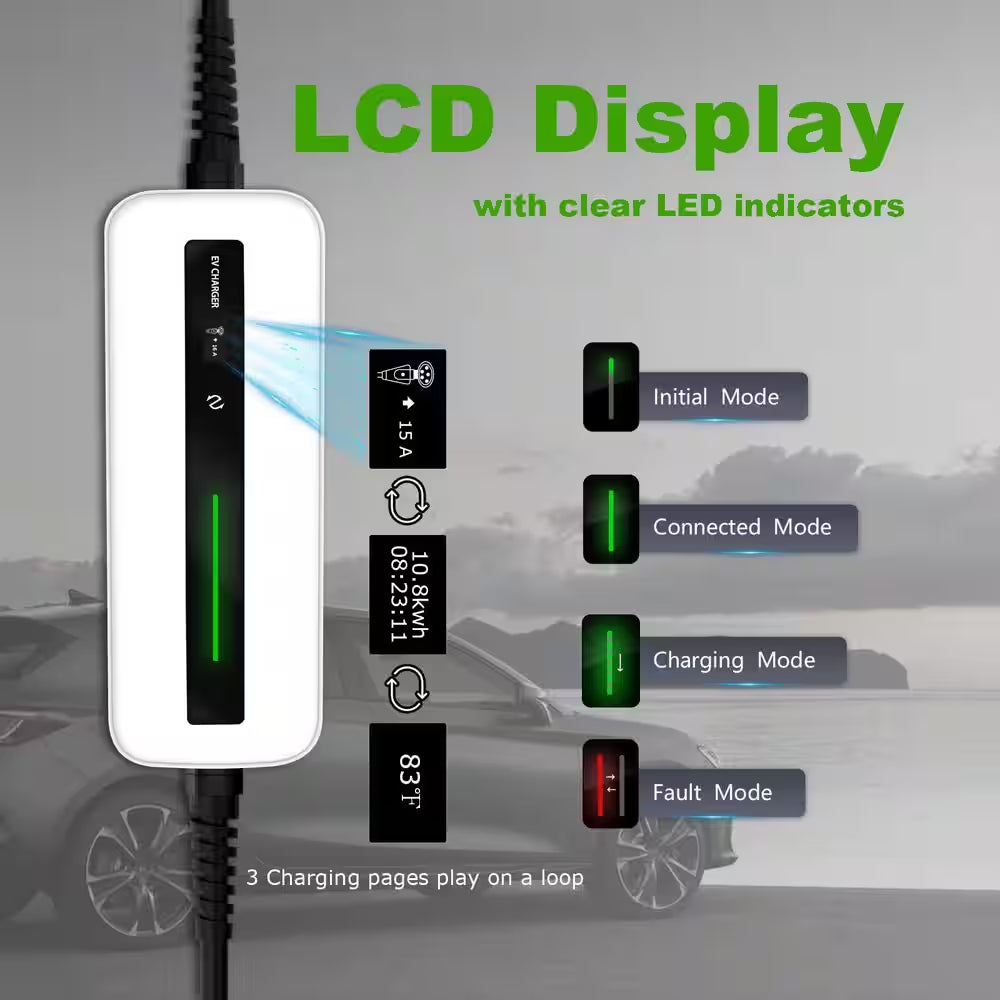 20Ft 120-Volt Level 1 EV Charger Cable NEMA5-15P Portable EVSE SAE J1772 Plug IP65 Home Charging Station