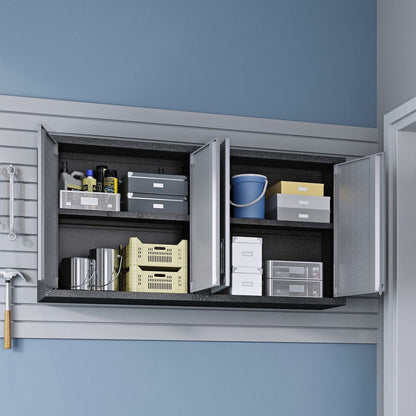 Fortress 30" Floating Textured Metal Garage Cabinet with Adjustable Shelves in Grey - Set of 2