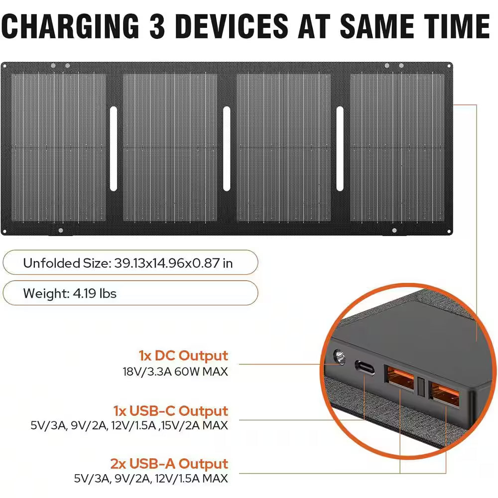 300-Watt Portable Solar Generator W/ Foldable 60-Watt Monocrystalline Solar Panel and 280Wh for Camping, RV, Outdoor Use