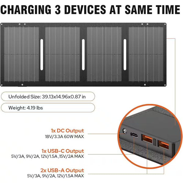300-Watt Portable Solar Generator W/ Foldable 60-Watt Monocrystalline Solar Panel and 280Wh for Camping, RV, Outdoor Use