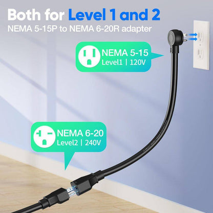 20 Ft 110-240-Volt Portable Electric Car Charger Level 1 2 16A Adjustable Plug-In Hybrid EV LCD Screen