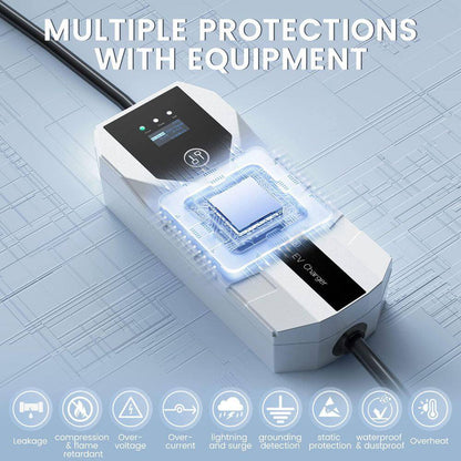 20 Ft 110-240-Volt Portable Electric Car Charger Level 1 2 16A Adjustable Plug-In Hybrid EV LCD Screen