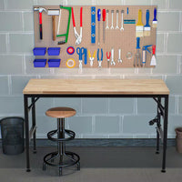 Adjustable Height Workbench, 60" Rubber Wood Top Heavy Duty Workstation with Power Outlets, Hardwood Worktable