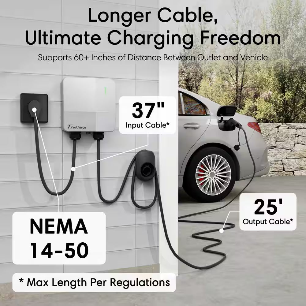 240-Volt Electric Vehicle Charging Station with NEMA 14-50 Plug, Wi-Fi & App Control For-22°F to 122°F Indoor/Outdoor